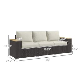 3-Seat Outdoor Patio Sofa, PE Wicker Outdoor Couch With Extra Wide Deep Seat, Wide Armrests 4 Cushions, Beige