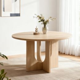 Modern Round Dining Table for 4, Farmhouse 47.3 inch Round Dining Table for Kitchen, Dining Room, Living Room, Light Oak