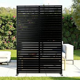 70.87" H × 46.06" W Black Metal Outdoor Privacy Screen, Freestanding Slatted Patio Screen, Decorative Fence Divider for Balcony Backyard Deck