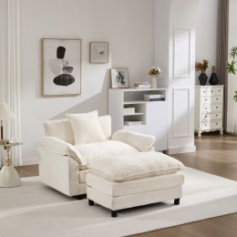 44.5" Modern Accent Chair with Ottoman, Living Room Club Chair Chenille Upholstered Armchair , Reading Chair for Bedroom, Beige Chenille