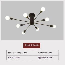 Bedroom Ceiling Lamp Modern Minimalist Nordic (Option: With Light Source-8 Black Head)