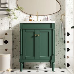 24'' Bathroom Vanity with Top Sink, 2-Tier Modern Bathroom Storage Cabinet, Single Sink Bathroom Vanity, Large Storage Shelves (Option: Green)