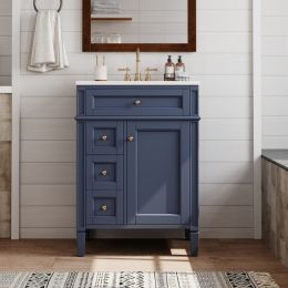 24'' Bathroom Vanity with Top Sink, Modern Bathroom Storage Cabinet with 2 Drawers and a Tip-out Drawer, Single Sink Bathroom Vanity (Option: Blue)