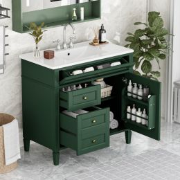 36'' Bathroom Vanity with Top Sink, Modern Bathroom Storage Cabinet with 2 Drawers and a Tip-out Drawer, Single Sink Bathroom Vanity (Option: Garnet,Green)