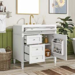 36'' Bathroom Vanity with Top Sink, Modern Bathroom Storage Cabinet with 2 Drawers and a Tip-out Drawer, Single Sink Bathroom Vanity (Option: White)