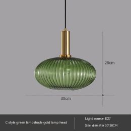 Bar Restaurant Chandelier Personalized Simple Striped Single-head Paint Green Glass Lantern Chandelier (Option: Without Bulb-C Green)
