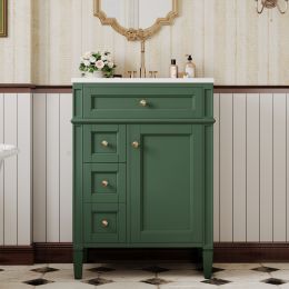 24'' Bathroom Vanity with Top Sink, Modern Bathroom Storage Cabinet with 2 Drawers and a Tip-out Drawer, Single Sink Bathroom Vanity (Option: Green)
