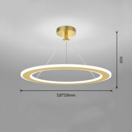 Simple Modern Circular Bedroom Study Chandelier (Option: Gold-Stepless dimming-520x520mm)