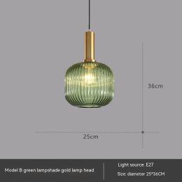 Bar Restaurant Chandelier Personalized Simple Striped Single-head Paint Green Glass Lantern Chandelier (Option: Without Bulb-B Large Green)