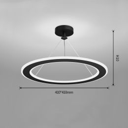 Simple Modern Circular Bedroom Study Chandelier (Option: Black-Trichromatic light-410x410mm)