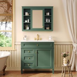 36'' Bathroom Vanity with  Medicine Cabinet, Modern Bathroom Storage Cabinet with 2 Soft Closing Doors, Single Sink Bathroom Vanity (Option: Green)