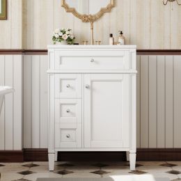 24'' Bathroom Vanity with Top Sink, Modern Bathroom Storage Cabinet with 2 Drawers and a Tip-out Drawer, Single Sink Bathroom Vanity (Option: White)