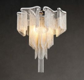 Nordic Light Luxury Tassel Aluminum Chain Living Room Ceiling (Option: Silver-warm light-80x90cm)