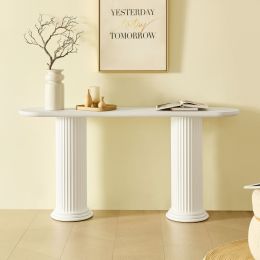 62.99 inch Modern Design Console Table with Roman-style Legs,MDF Entryway Table with Wood Venner for Living Room,Hallway (Option: White)