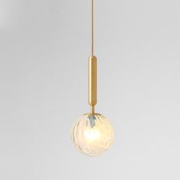 Glass Small Droplight Restaurant Bar Cafe Model Room Bedroom Bedside Lamp (Option: Without Bulb-Transparent Lamp Shade Gold-220v)